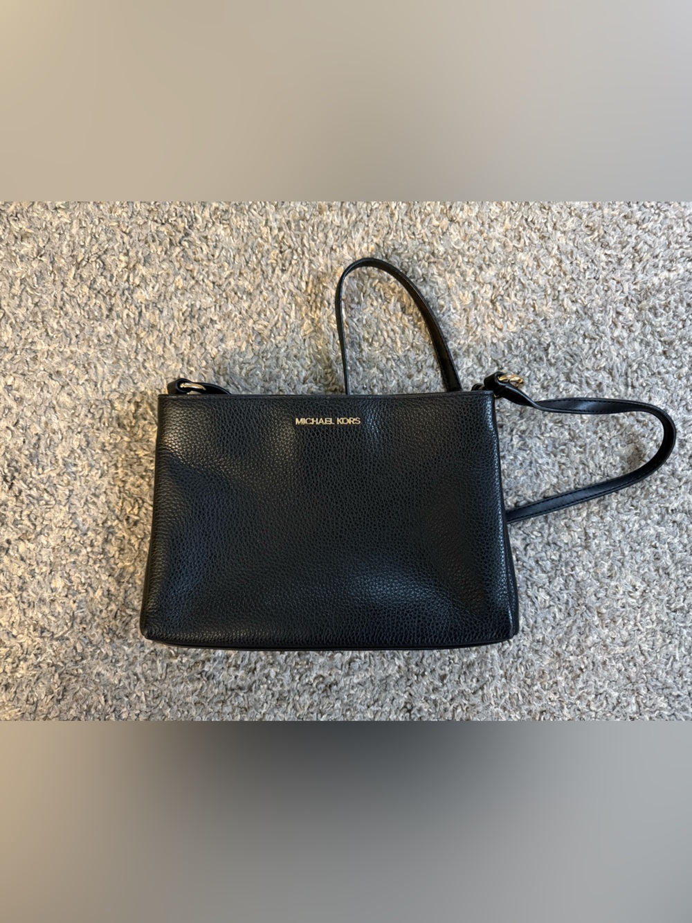 Michael Kors Black Pebbled Leather Crossbody Bag with Gold Logo